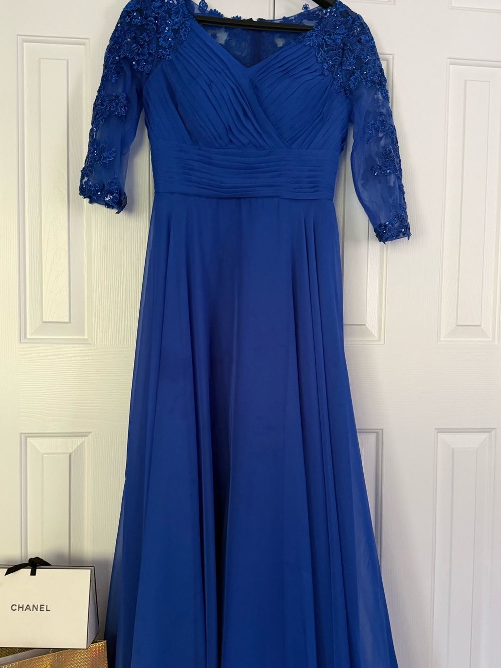 Cicinia Royal Blue Evening Gown with Lace Sleeves
